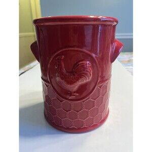 Cracker Barrel Red Rooster Chicken Kitchen Utensil Crock